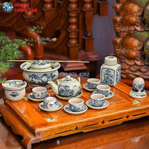 Ấm chén men rạn trơn nhật sơn thuỷ