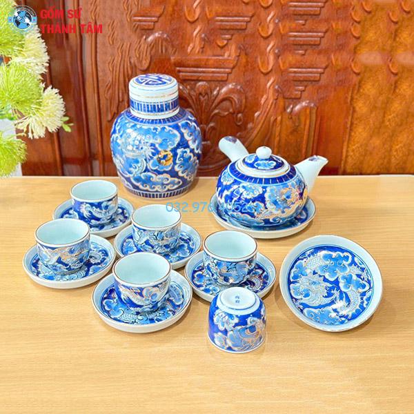 Ấm Chén Men Xanh Vàng Kim