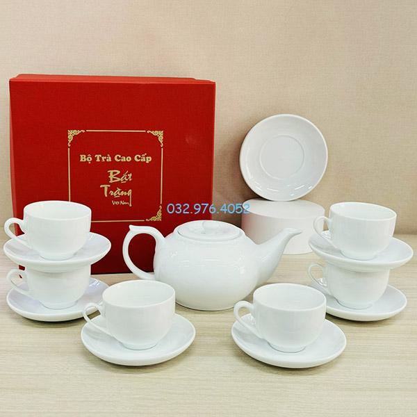 Ấm Chén Trắng Dáng Cao CK
