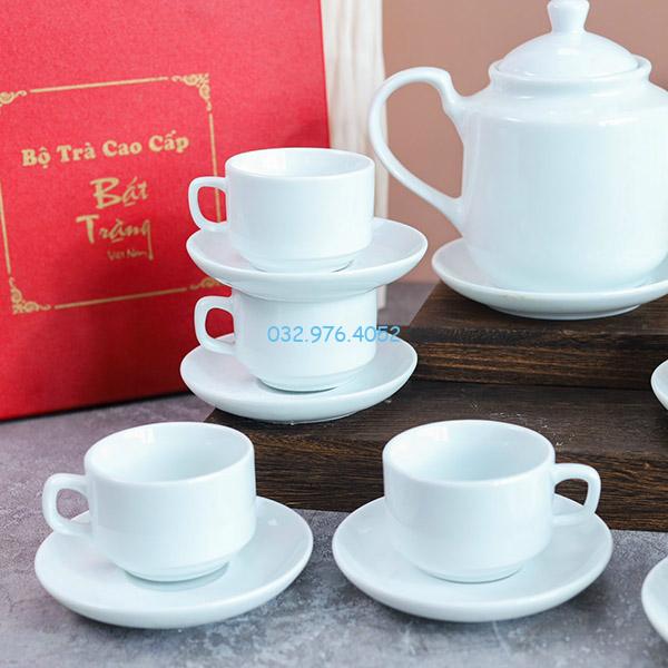 Ấm Chén Trắng Dáng Thấp