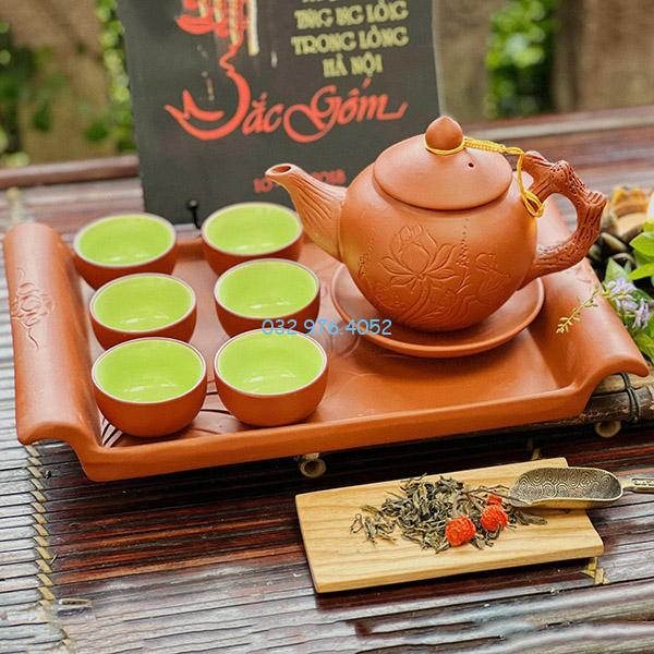 Ấm Chén Tử Sa Khắc Hoa Sen