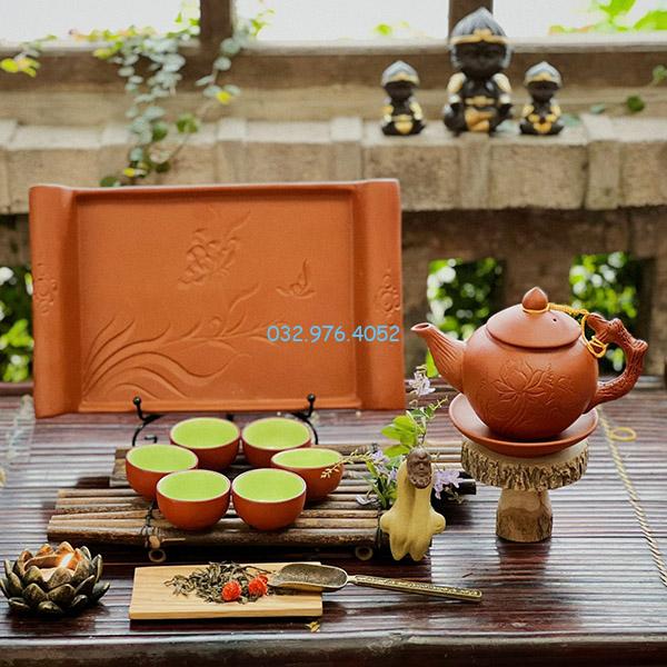 Ấm Chén Tử Sa Khắc Hoa Sen