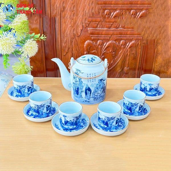 Ấm Tích Men Lam Vàng Kim