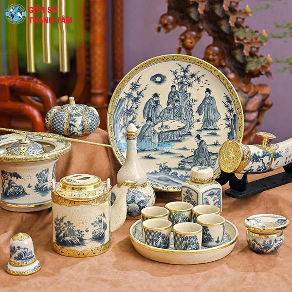Ấm tích men rạn hoạ tiết Sơn Thuỷ Hữu Tình