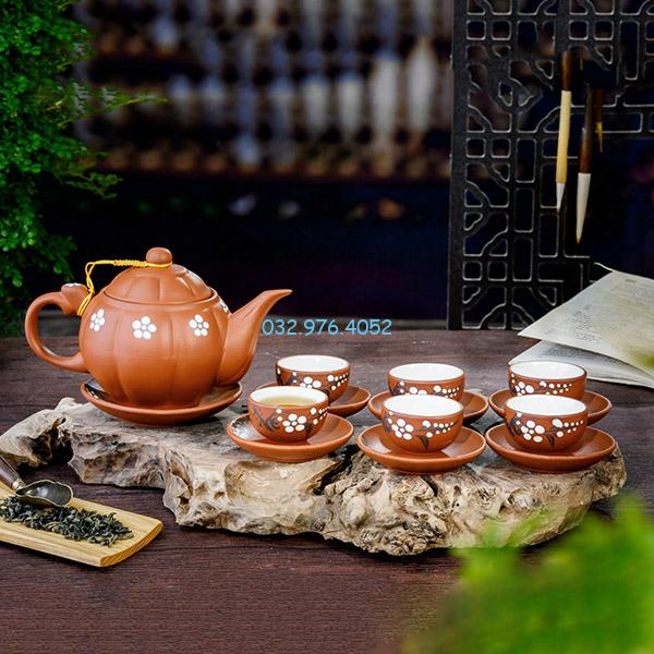 Ấm Tử Sa Men Đỏ Vẽ Hoa Đào