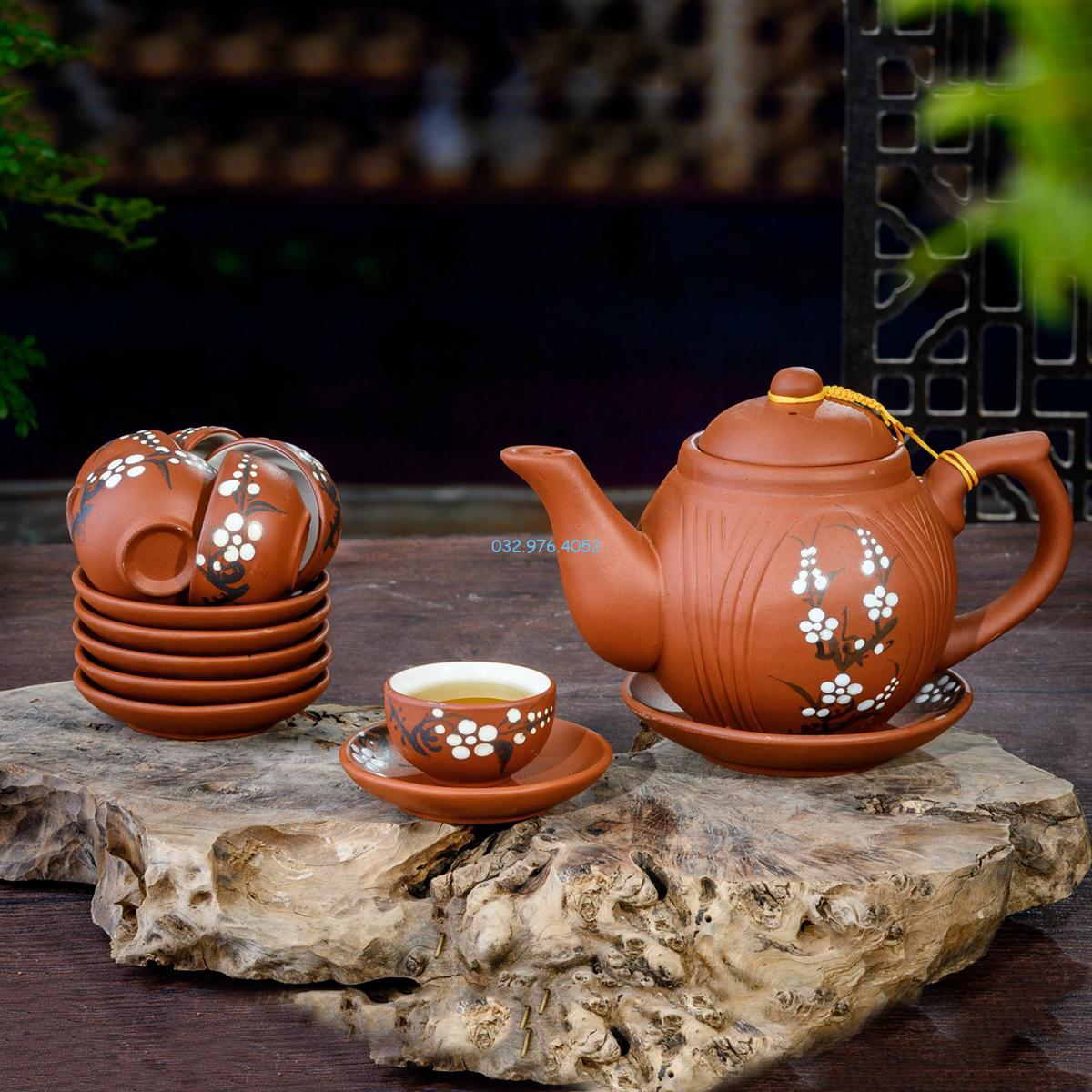 Ấm Tử Sa Men Đỏ Vẽ Hoa Đào