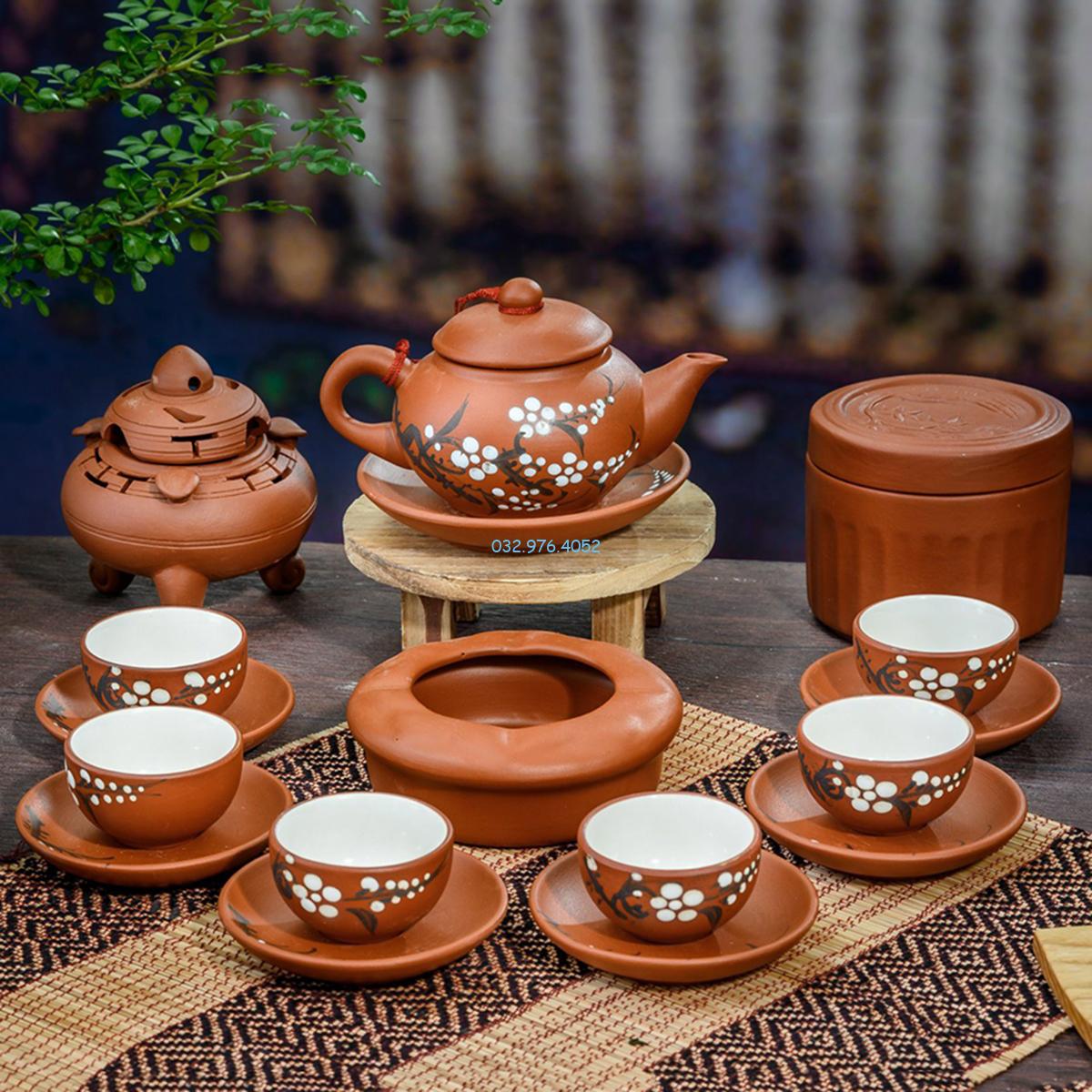 Ấm Tử Sa Men Đỏ Vẽ Hoa Đào