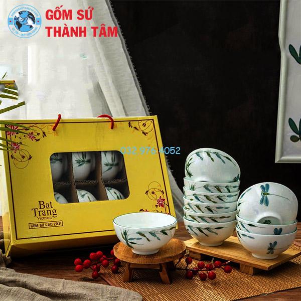 Bát ăn cơm đẹp chuồn trắng