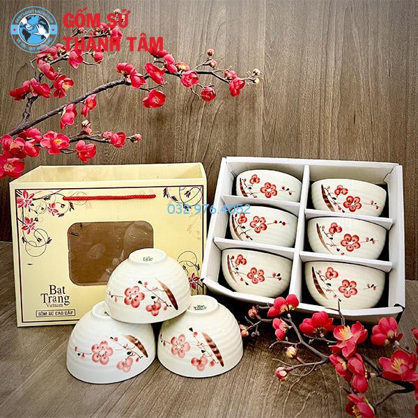 Bát ăn cơm đẹp hoa đào trắng