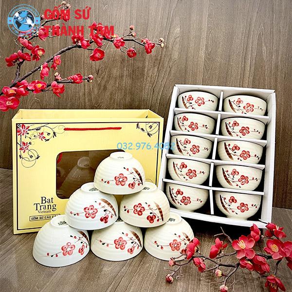 Bát ăn cơm đẹp hoa đào trắng