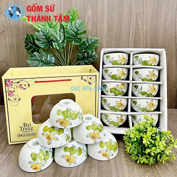 Bát ăn cơm đẹp hoa sen bông men kem