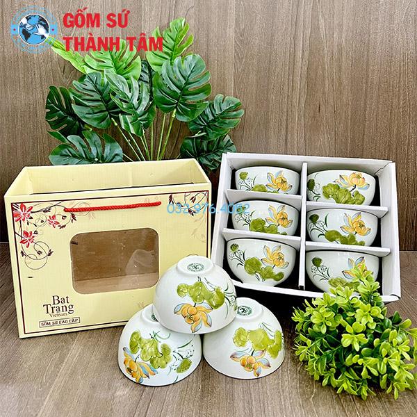 Bát ăn cơm đẹp hoa sen bông men kem