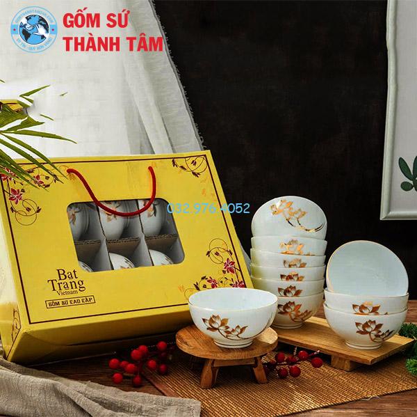Bát ăn cơm đẹp sen vàng vẽ kỹ
