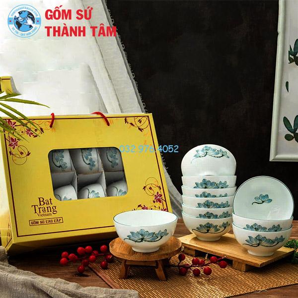 Bát ăn cơm đẹp sen xanh