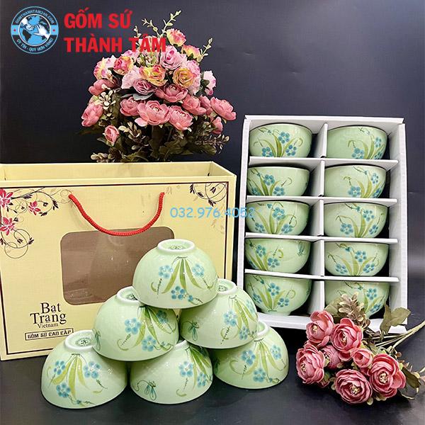 Bát ăn cơm đẹp xanh ngọc vẽ hoa văn