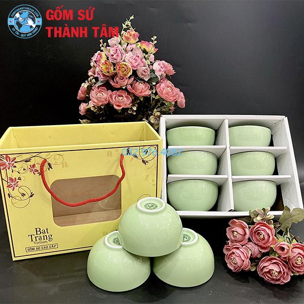 Bát ăn cơm đẹp xanh ngọc vẽ hoa văn