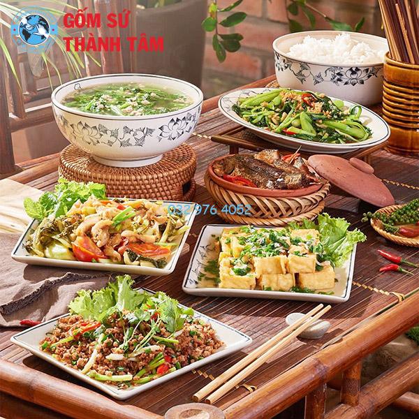 Bát đĩa giả cổ hoa sen dây