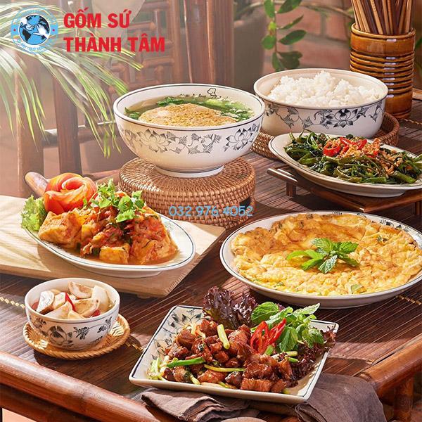 Bát đĩa giả cổ hoa sen dây