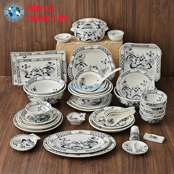 Bát đĩa giả cổ hoa sen kỹ vẽ