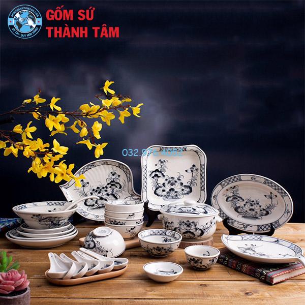 Bát đĩa giả cổ hoa sen kỹ vẽ