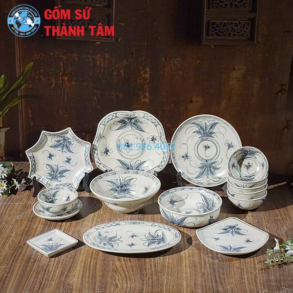 Bát đĩa giả cổ hoa văn rạn mẫu chuồn