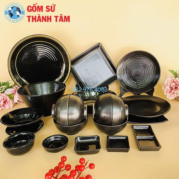 Bát đĩa gốm sứ men đen bóng