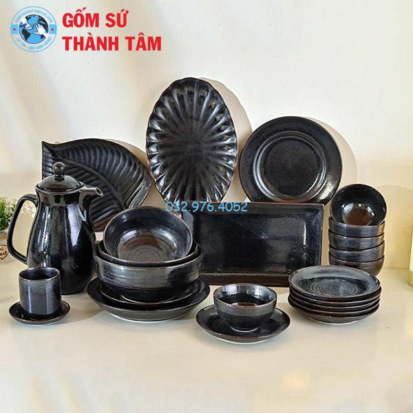 Bát đĩa gốm sứ men đen bóng