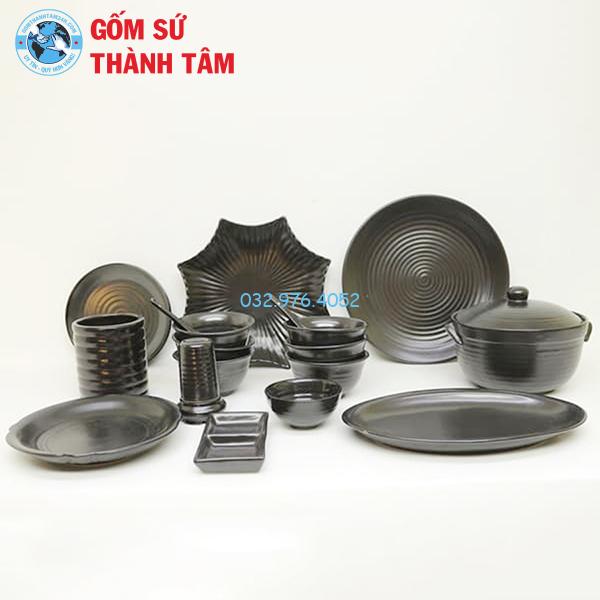 Bát đĩa gốm sứ men đen lỳ tổng