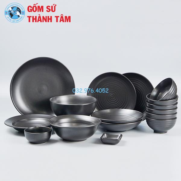 Bát đĩa gốm sứ men đen lỳ tổng