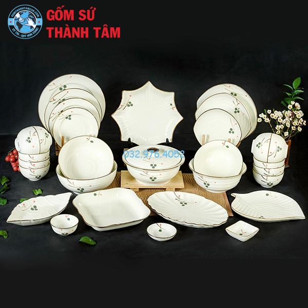 Bát đĩa men kem hoạ tiết khác