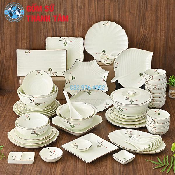 Bát đĩa men kem hoạ tiết khác