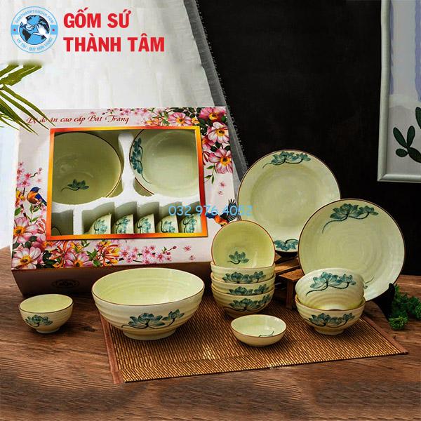 Bát đĩa men kem sen xanh