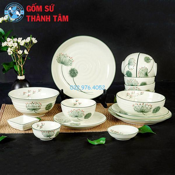 Bát đĩa men kem vẽ tay bồ công anh