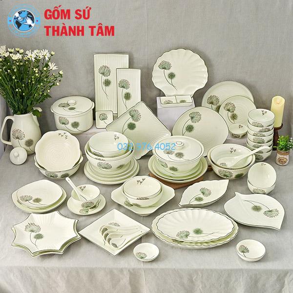 Bát đĩa men kem vẽ tay bồ công anh