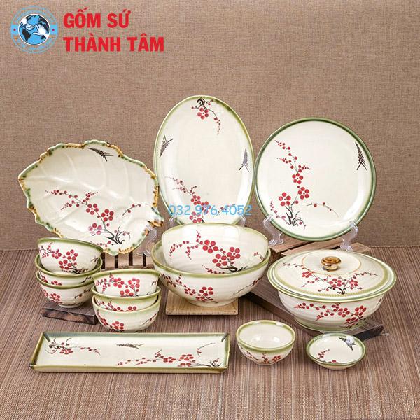 Bát đĩa men trắng vẽ tay men tro đa dạng