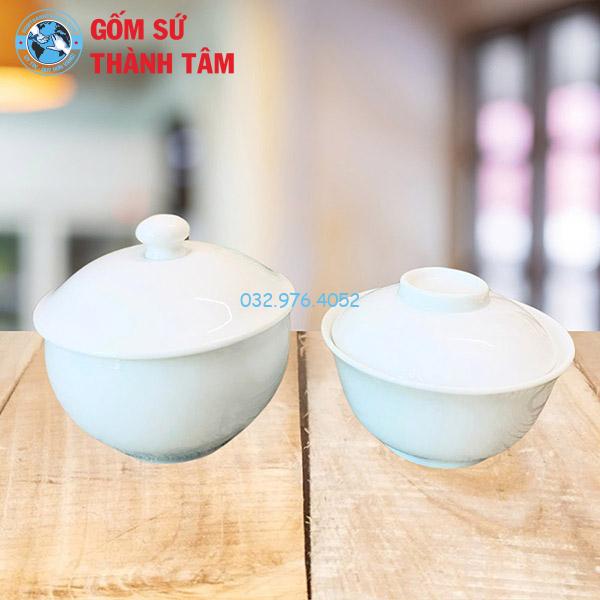 Bát đĩa tô sứ trắng âu có nắp