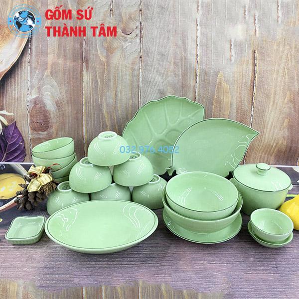 Bát đĩa xanh ngọc xanh nhạt trơn