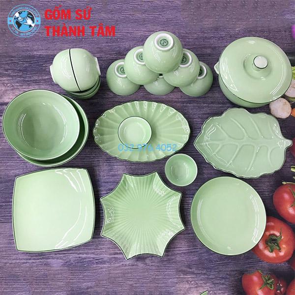 Bát đĩa xanh ngọc xanh nhạt trơn