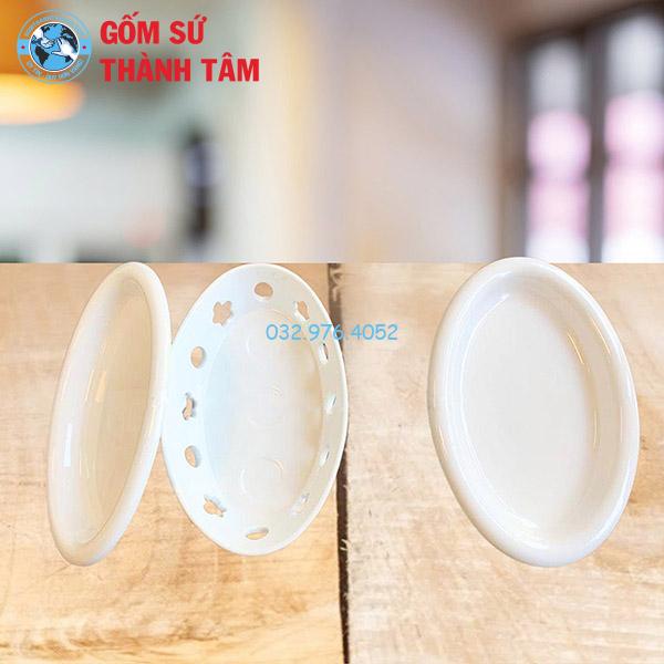Bát hầm nóng thức ăn bếp bầu dục men trắng