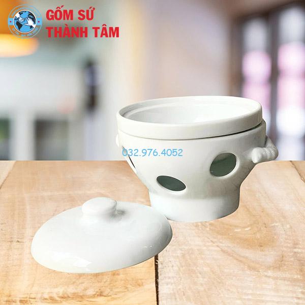 Bát hầm nóng thức ăn bếp cồn nhỏ trắng