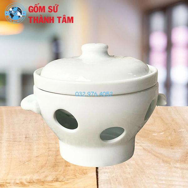 Bát hầm nóng thức ăn bếp cồn nhỏ trắng