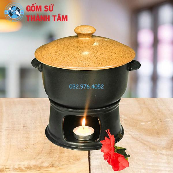 Bát hầm nóng thức ăn bếp men gốm có tai