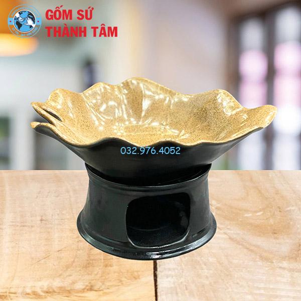 Bát hầm nóng thức ăn bếp men gốm dáng lá
