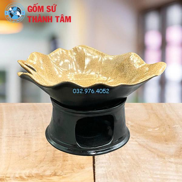Bát hầm nóng thức ăn bếp men gốm dáng lá