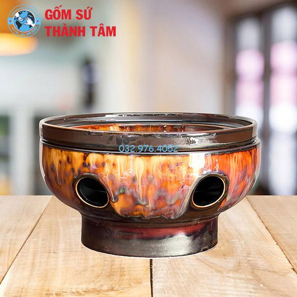 Bát hầm nóng thức ăn bếp tròn thấp men hoa biển