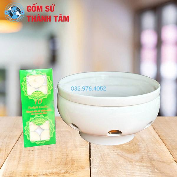 Bát hầm nóng thức ăn bếp tròn thấp trắng