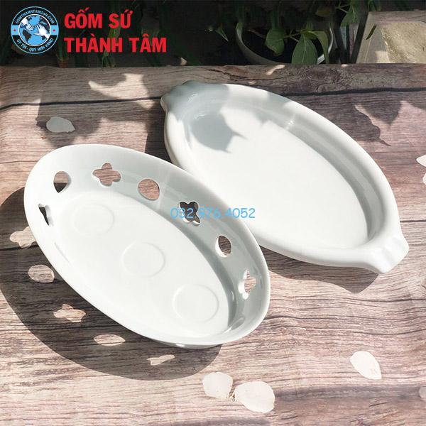 Bát hầm nóng thức ăn khay lá bỏng men trắng
