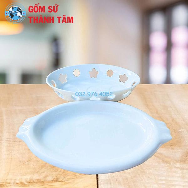 Bát hầm nóng thức ăn khay lá bỏng men trắng