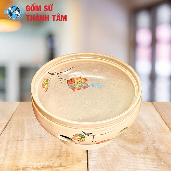 Bát hầm nóng thức ăn bếp tròn thấp men tro hoa văn