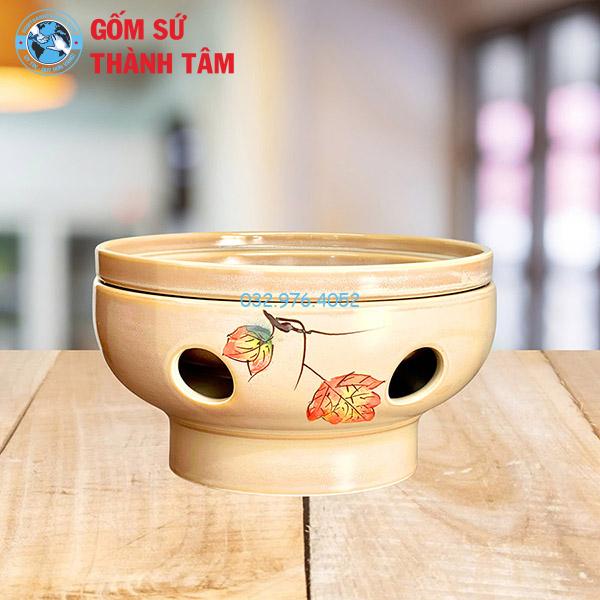Bát hầm nóng thức ăn bếp tròn thấp men tro hoa văn